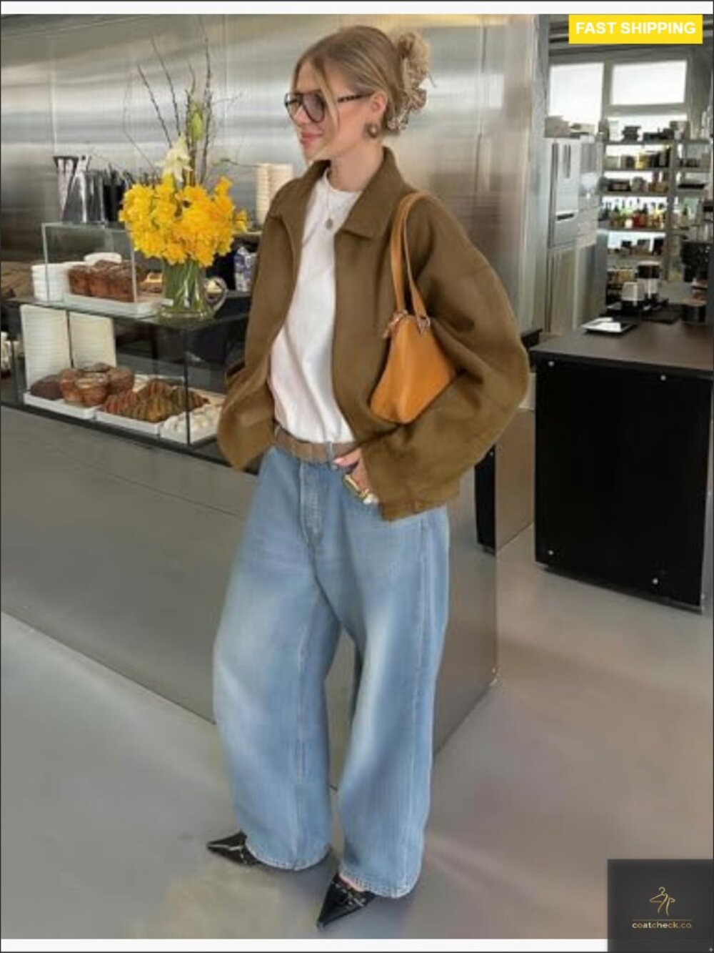Oversized Faux Suede Bomber Jacket Trendy Casual Zip Up Long Sleeve Coat with - Picture 5 of 7